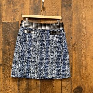 CAbi Reina 21 Club blue matrix tweed mini skirt size 6 EUC